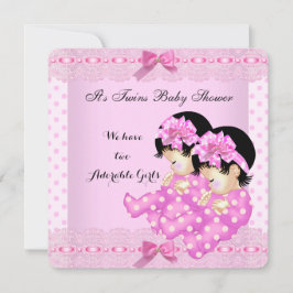 Invitación Chicas gemelos Baby Shower puntos rosados de polka