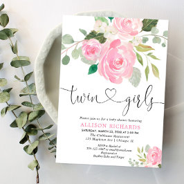 Invitación Chicas gemelos bebé ducha color rosa verde floral