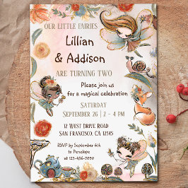 Invitación Chicas gemelos Birthday Forest Fairy Fiesta