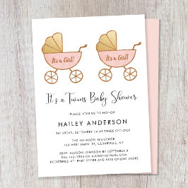 Invitación Chicas gemelos Carriage Watercolor Baby Shower