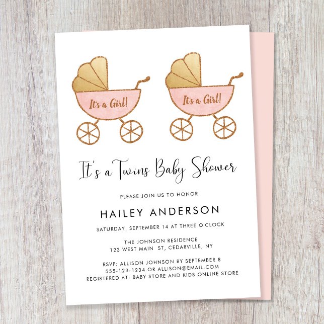 Invitación Chicas gemelos Carriage Watercolor Baby Shower (Subido por el creador)