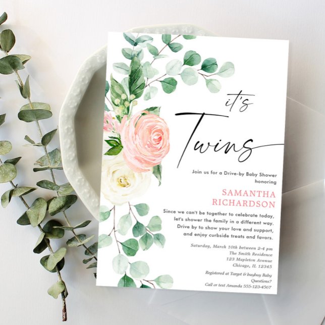 Invitación Chicas gemelos Conducen por la vegetación rosa de  (Subido por el creador)