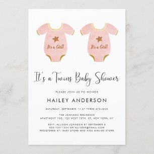 Invitación Chicas gemelos Cute Watercolor Baby Shower