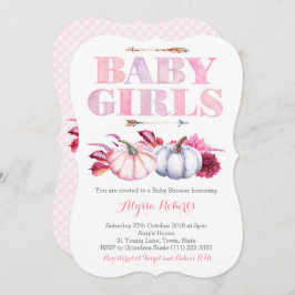 Invitación Chicas gemelos de calabazas rosadas Baby Shower