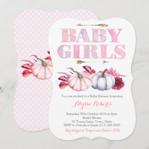 Invitación Chicas gemelos de calabazas rosadas Baby Shower