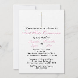 Invitación Chicas gemelos de color rosa claro primero comunió