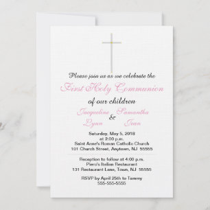Invitación Chicas gemelos de color rosa claro primero comunió