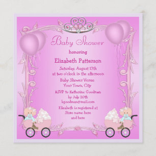 Invitación Chicas gemelos de princesa rosa en Baby Shower Str