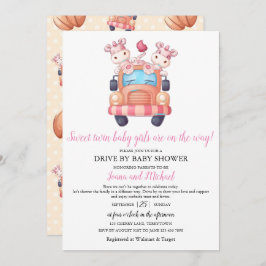 Invitación Chicas gemelos de Unicornio, Baby Shower Pink Driv