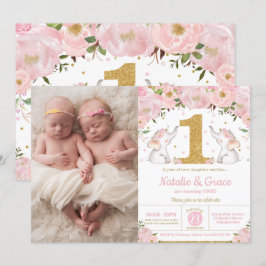 Invitación Chicas gemelos elefantes, foto de los gemelos de c