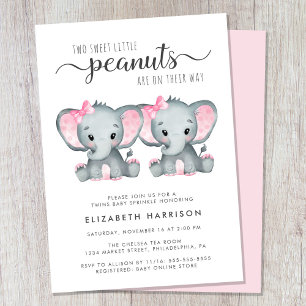 Invitación Chicas gemelos elefantes rocian el bebé
