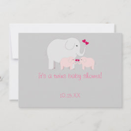 Invitación Chicas gemelos Elephant Baby Shower