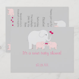 Invitación Chicas gemelos Elephant Baby Shower