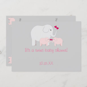 Invitación Chicas gemelos Elephant Baby Shower
