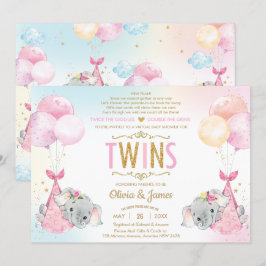 Invitación Chicas gemelos Elephant Virtual Baby Shower por co
