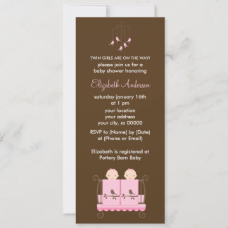 Invitación Chicas gemelos en Baby Shower de cuna rosa