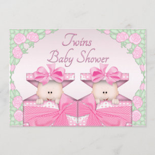 Invitación Chicas gemelos en los rosas Baby Shower de la caja