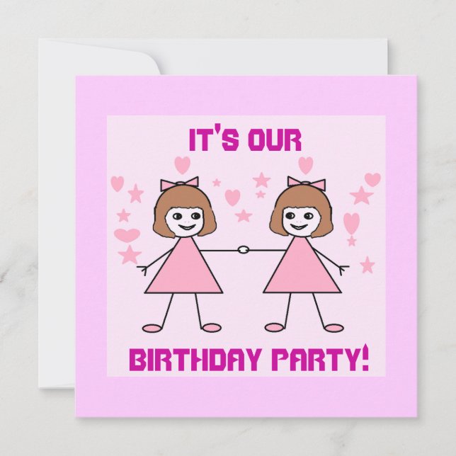 Invitación Chicas gemelos, ¡es nuestra fiesta de cumpleaños! (Anverso)