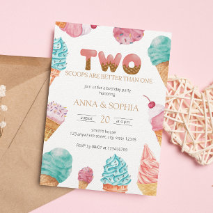Invitación Chicas gemelos Ice Cream Birthday Party
