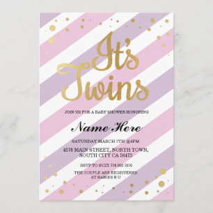 Invitación Chicas gemelos invitan a Baby Shower Gold & Pink
