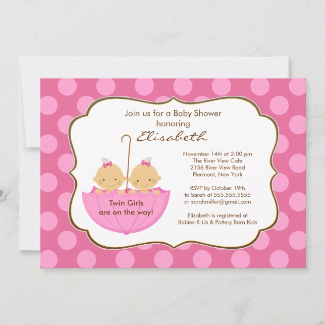 Invitación Chicas gemelos invitan a Baby Shower rosado (Anverso)