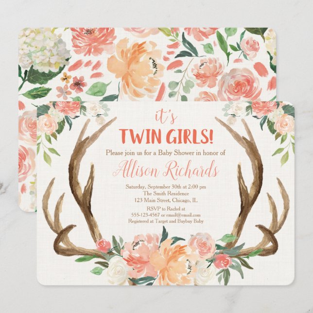 Invitación chicas gemelos invitan a los venados a la ducha (Anverso / Reverso)