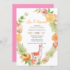 Invitación Chicas gemelos Llama Mama Citrus Greenery Baby Sho