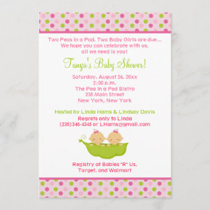 Invitación Chicas gemelos Peas invitan a Baby Shower las 24 h
