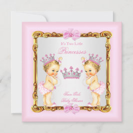 Invitación Chicas gemelos Princess Baby Shower Gold Blonde Ro