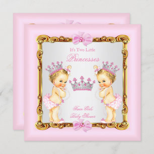 Invitación Chicas gemelos Princess Baby Shower Gold Blonde Ro