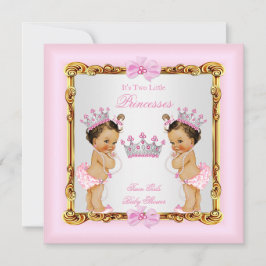 Invitación Chicas gemelos Princess Baby Shower Gold Brunette 