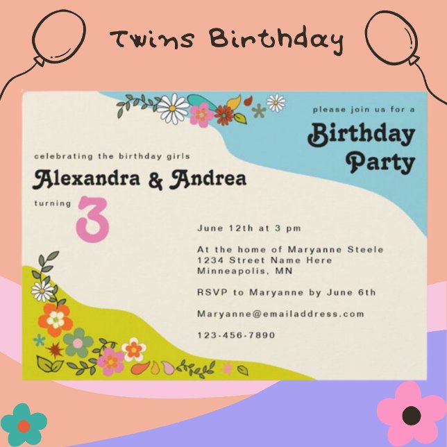 Invitación Chicas gemelos retro  de los años 70 en la fiesta  (Subido por el creador)