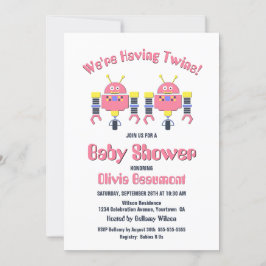 Invitación Chicas gemelos Robot rosado Baby Shower