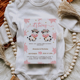 Invitación Chicas gemelos Rosa Boho Holy Cow Baby Shower
