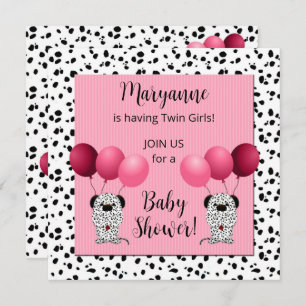 Invitación Chicas gemelos Rosa Dalmatian Baby Shower