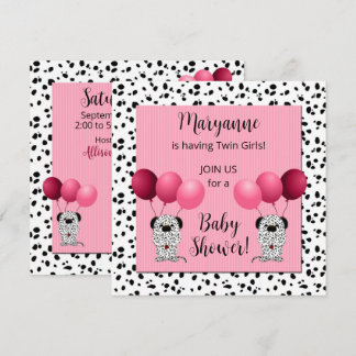 Invitación Chicas gemelos Rosa Dalmatian Baby Shower