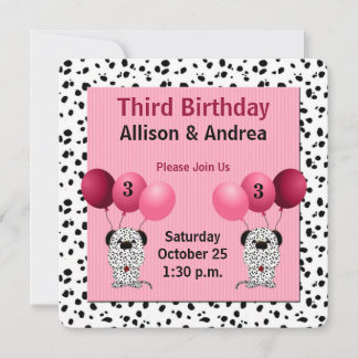 Invitación Chicas gemelos rosados Fiesta de cumpleaños 3 Dalm