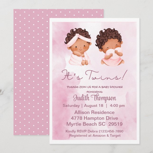 Invitación Chicas gemelos rosados invitan a Baby Shower (Anverso / Reverso)