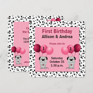 Invitación Chicas gemelos rosados Primer Fiesta de cumpleaños