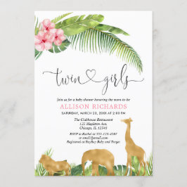 Invitación Chicas gemelos rosados selva safari ducha bebé