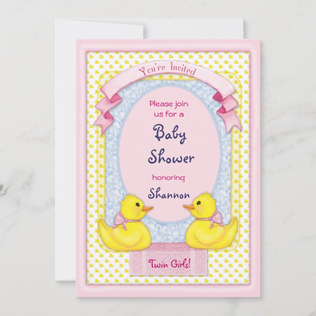 Invitación Chicas gemelos Rubber Ducky Shower (Anverso)