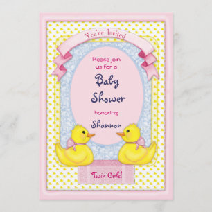 Invitación Chicas gemelos Rubber Ducky Shower