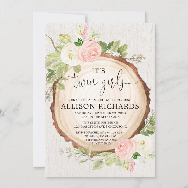 Invitación Chicas gemelos Rústico chica al aire libre gemelos (Anverso)