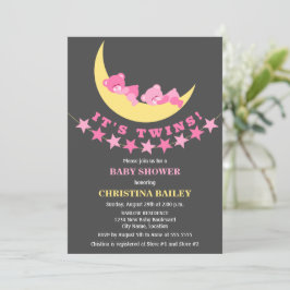Invitación Chicas gemelos Teddy Bear Baby Shower