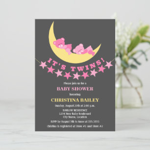 Invitación Chicas gemelos Teddy Bear Baby Shower