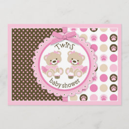 Invitación Chicas gemelos Teddy Bears Tutus Baby Shower
