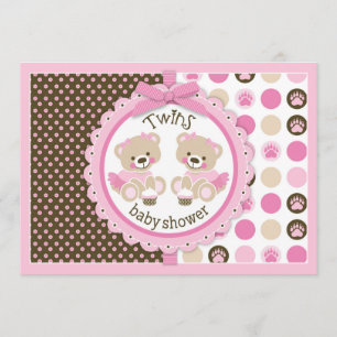Invitación Chicas gemelos Teddy Bears Tutus Baby Shower