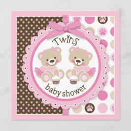 Invitación Chicas gemelos Teddy Bears Tutus Baby Shower