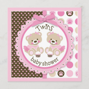 Invitación Chicas gemelos Teddy Bears Tutus Baby Shower