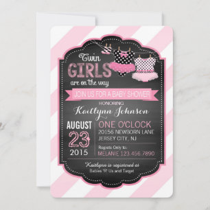 Invitación Chicas gemelos Tutu y Stripe Baby Shower